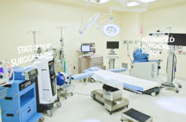 Quirófano con equipo quirúrgico avanzado y sistema robótico, representando las instalaciones médicas de última generación de UMC.