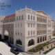 Representación digital del Steve and Nancy Fox Cancer Center de Texas Tech Health El Paso, un edificio de piedra con arcos
